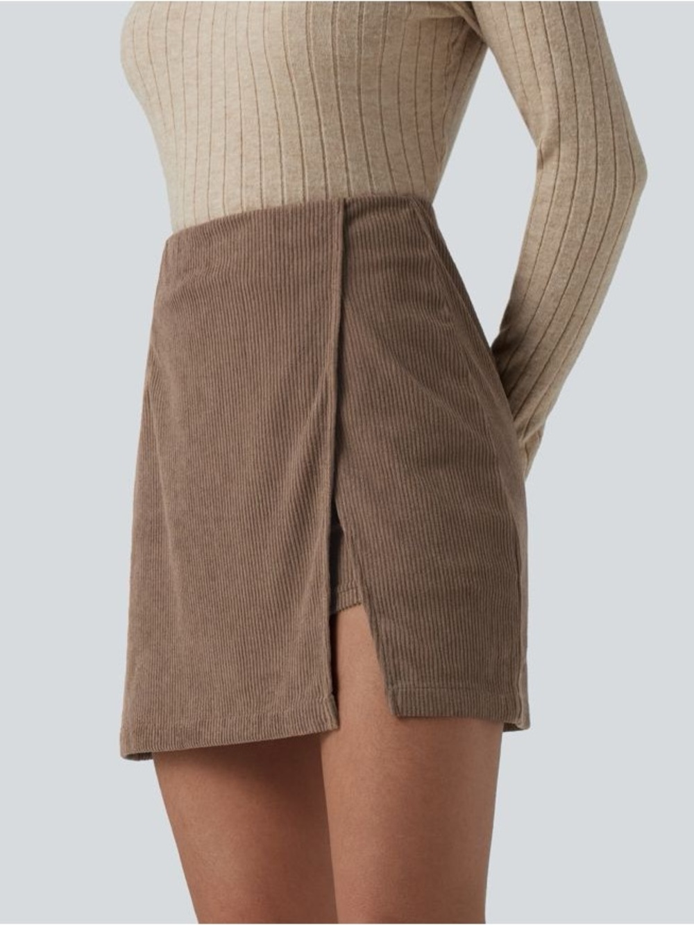 Halara High Waisted Back Zipper Split Hem Corduroy Casual Skirt NWT XL
